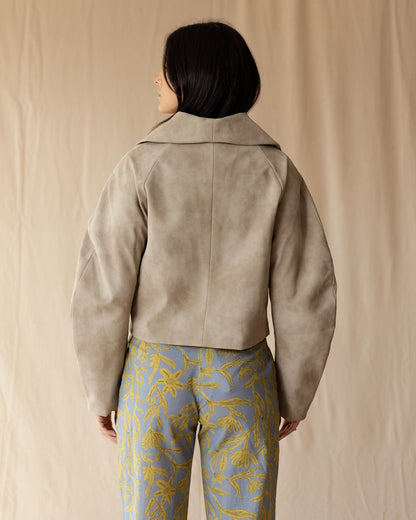 Beige Suede Zip-Up Jacket