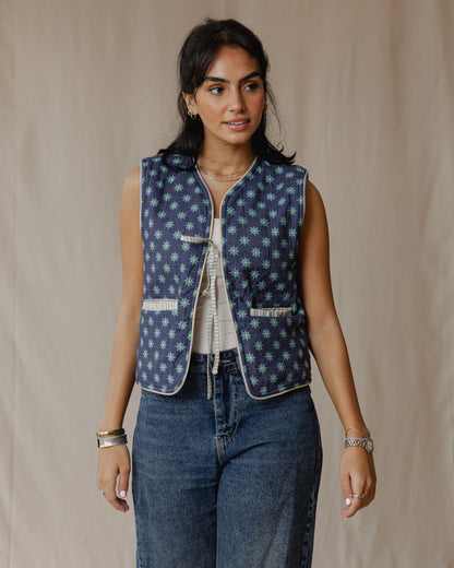Flip & Bloom Reversible Vest in Amber/Navy