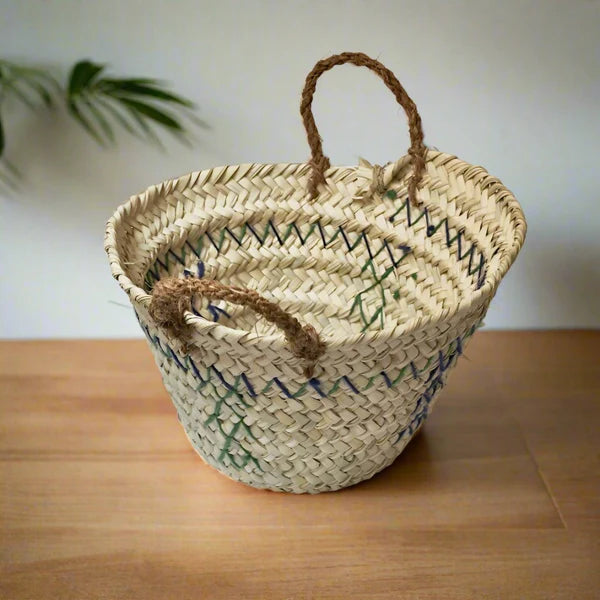 Pequeña Cesta / Organizador con Cordones Multicolor (Verde x Azul)