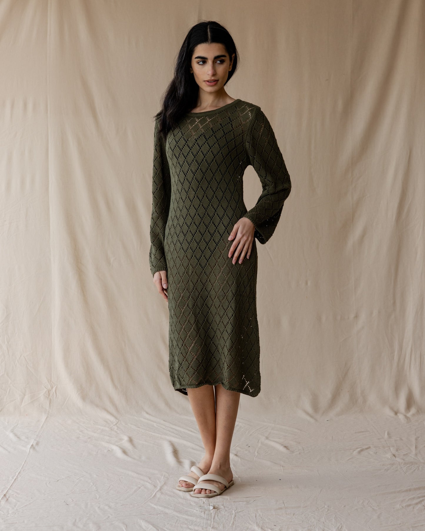 Vestido de malha verde azeitona crepuscular