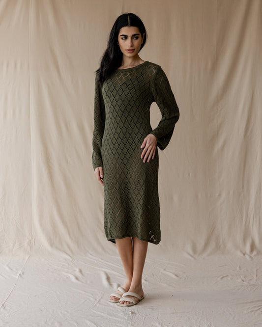 Abito in maglia color oliva scuro