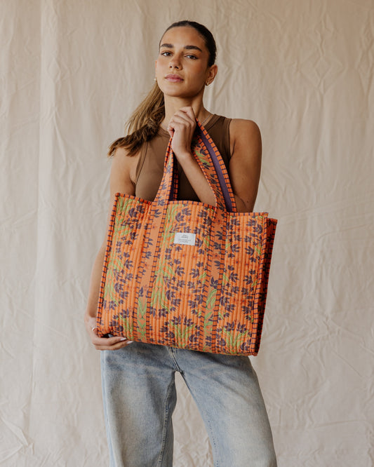 Tangerine Garden Quilted Tote Bag