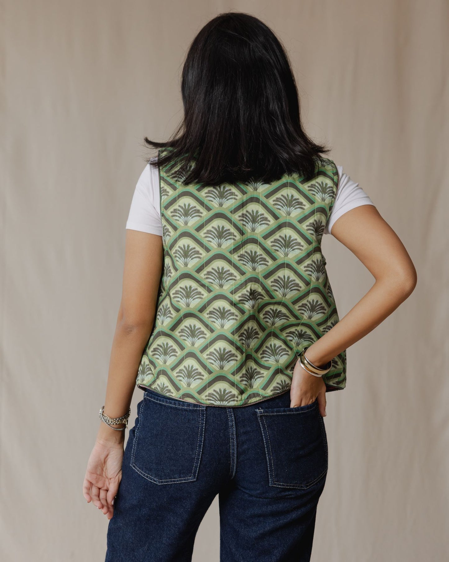 Flip & Bloom Reversible Vest in Green/Pink