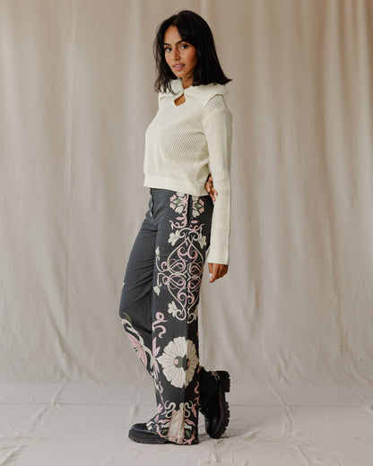 Midnight Petal Muse Linen Pants