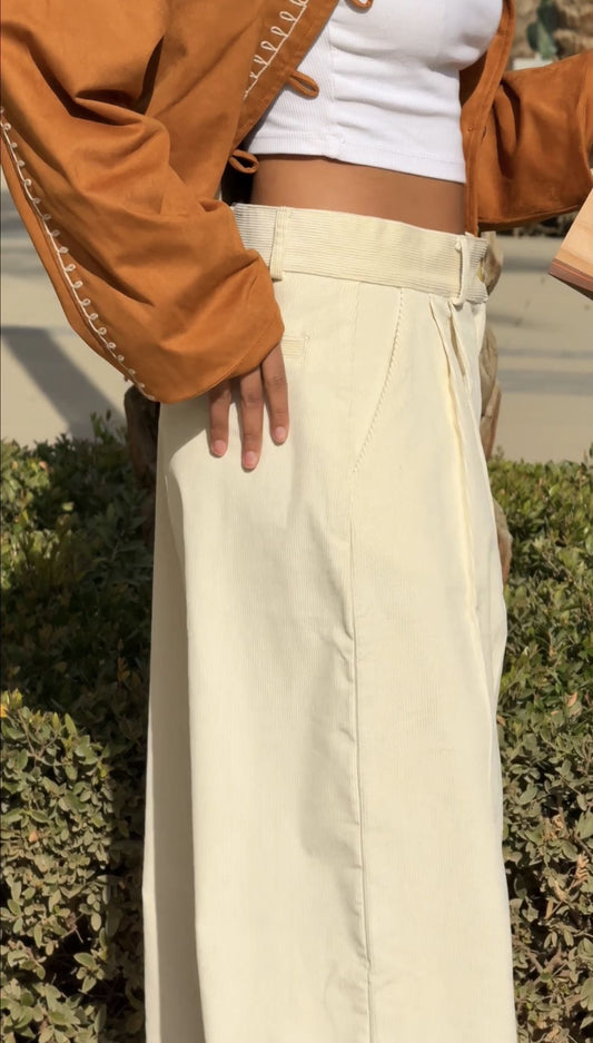 Pleated Cord Off-White Pants