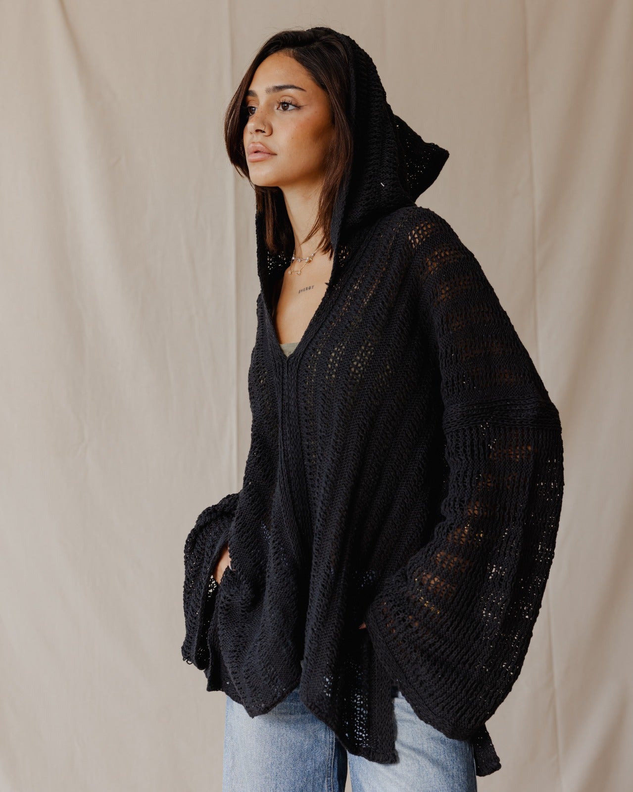 Sudadera con capucha Trico hecha a mano Negro
