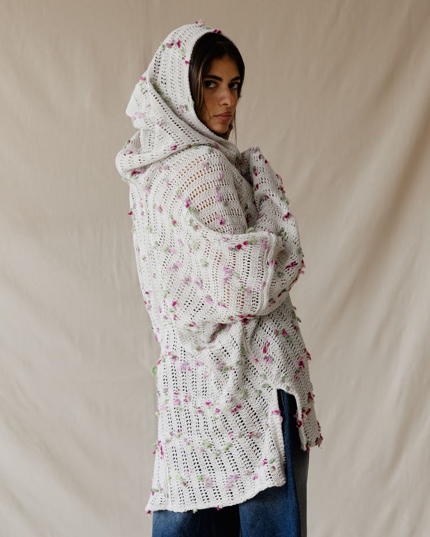 Cream Speckle Tricot Hoodie