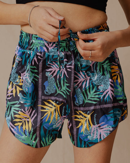 Shorts Botánicos Festivos Azul Eléctrico X Negro