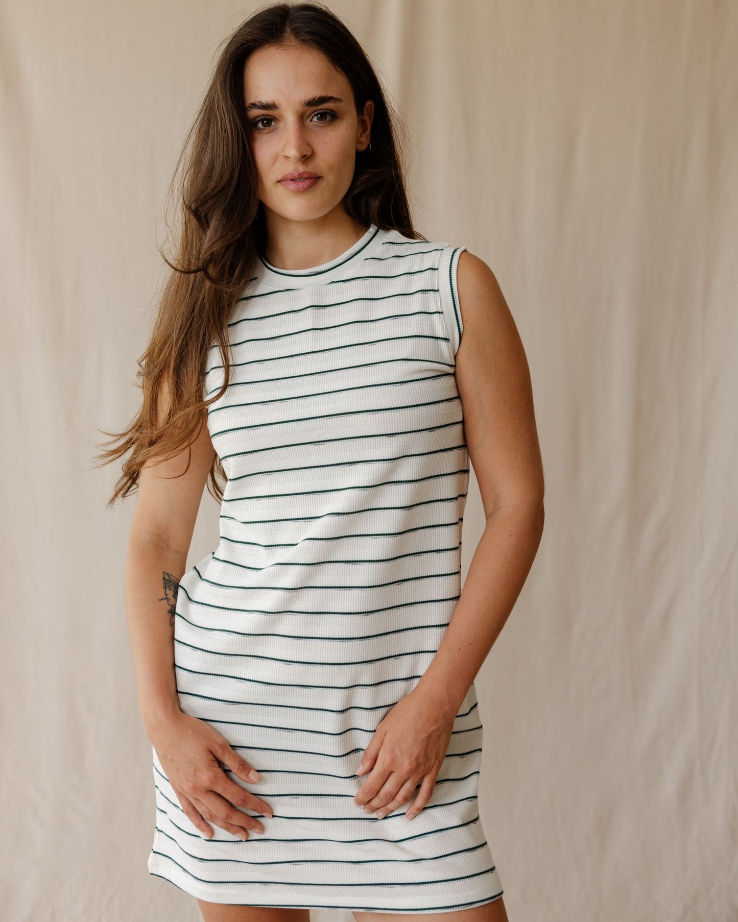 White Ribbed Stripe Dress