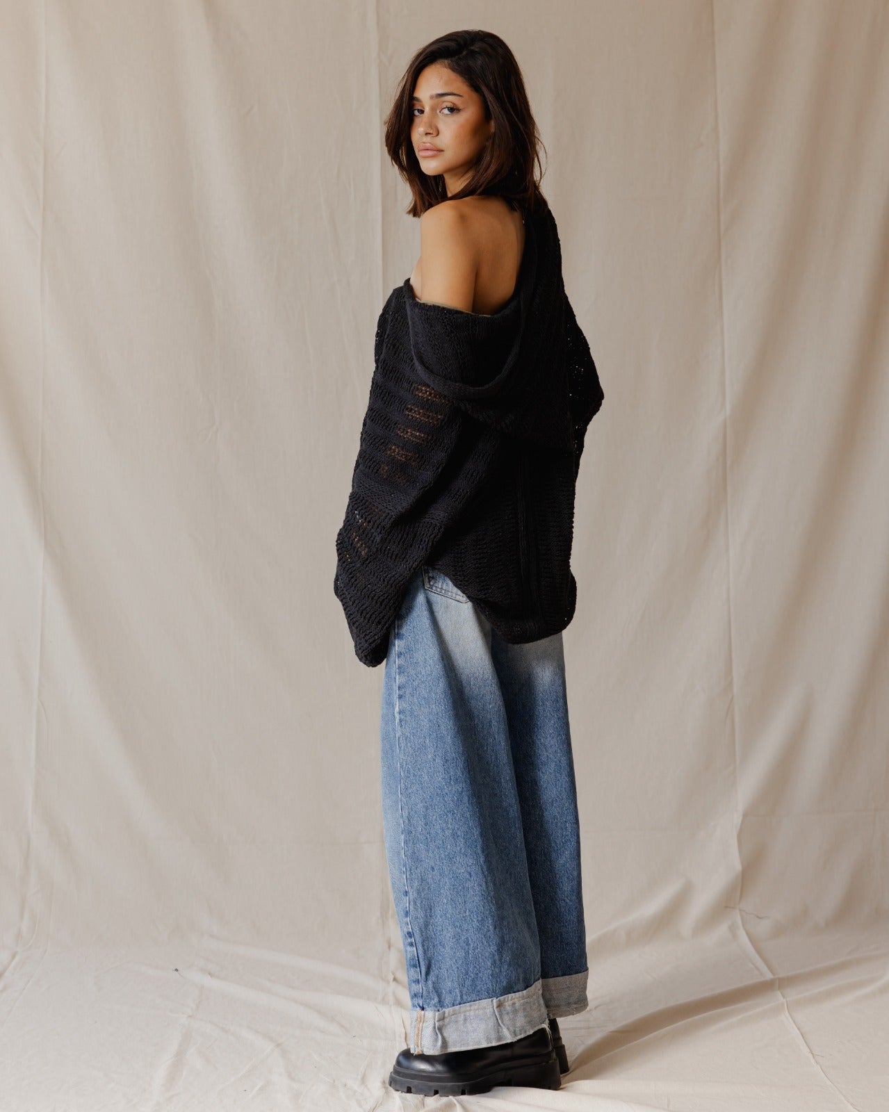 Sudadera con capucha Trico hecha a mano Negro