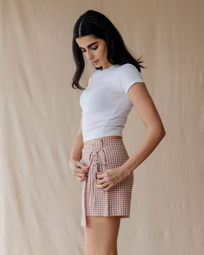 Falda-Pantalón Vichy Rosa Polvorienta