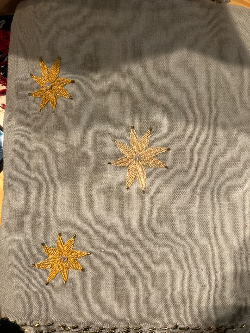 Beige Febran Embroidered Shawl With Yellow Flowers