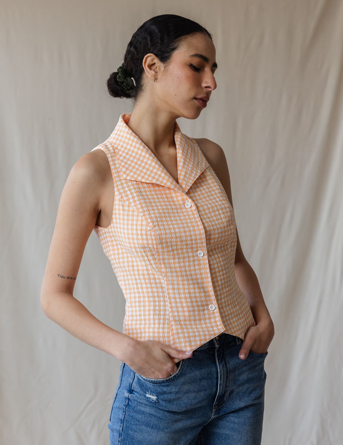 Camisa Kyoto Cuadros Naranja