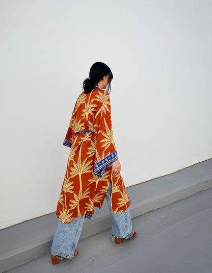 Palme Cotone Kimono Arancione X Blu