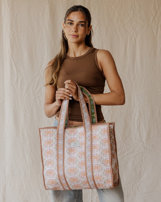 Folk Wing Quilted Tote Bag