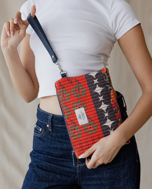 Red Blossoms Quilted Pouch