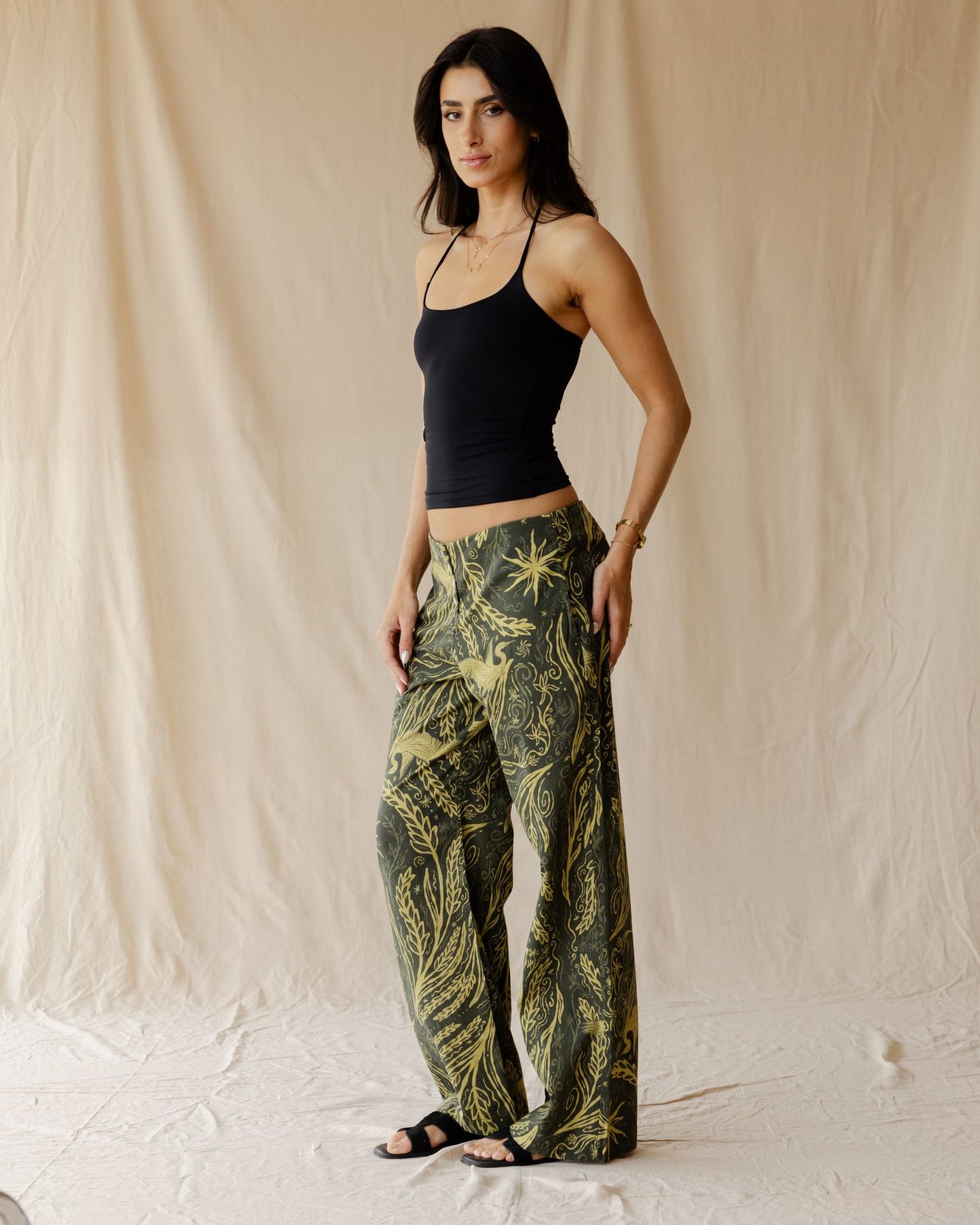 River Dream Green Linen Pants
