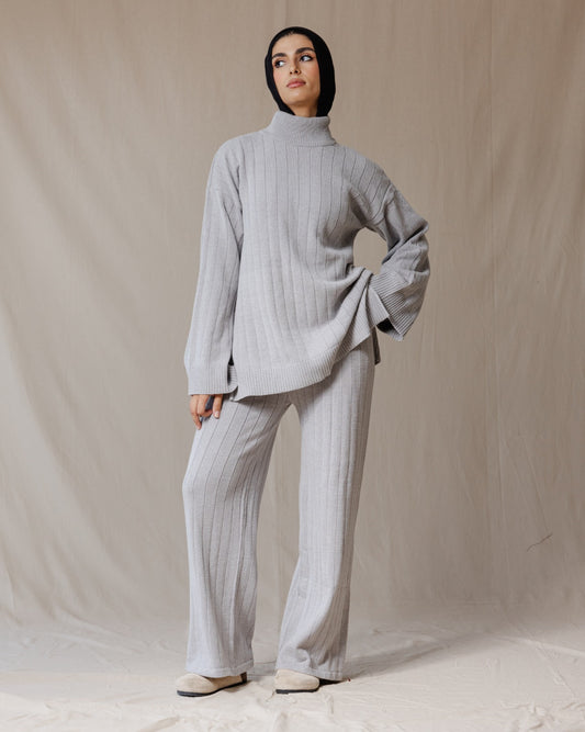 Turtleneck Knit Set Grey