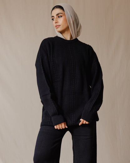 Ensemble en tricot tressé noir