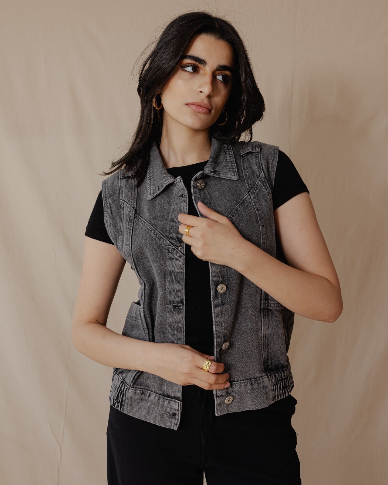 Gewaschene Jeans weste Schwarz