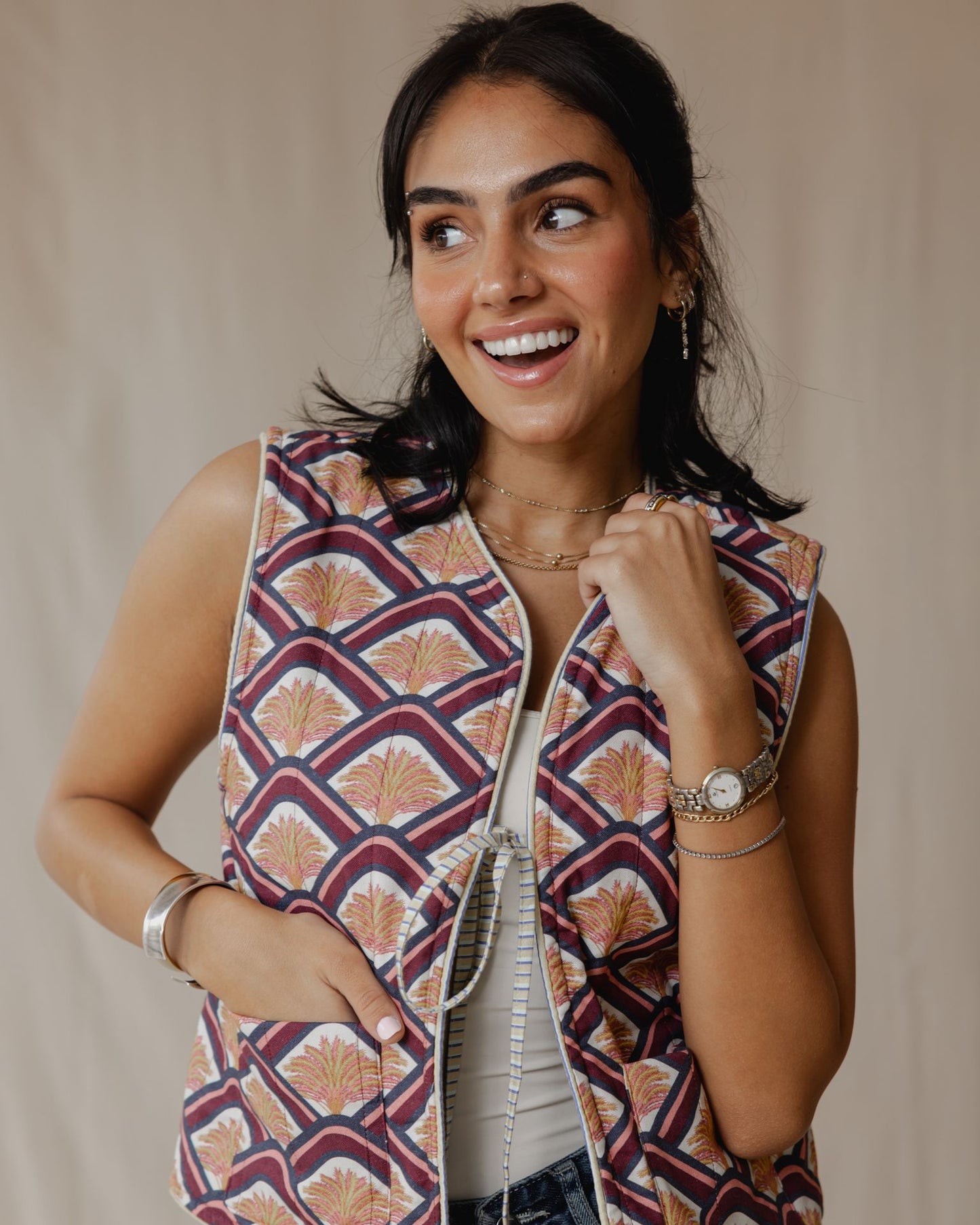 Flip & Bloom Reversible Vest in Amber/Navy