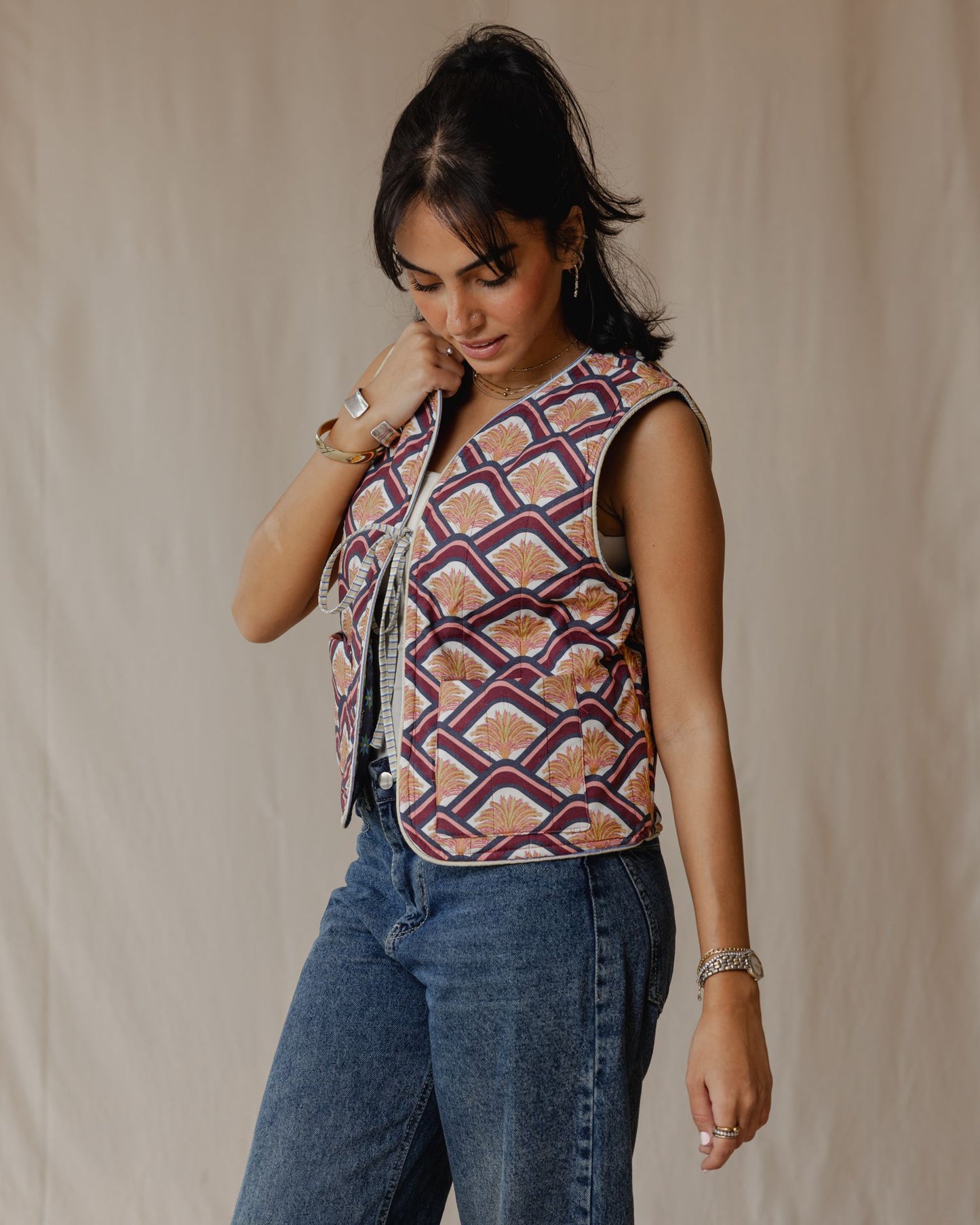 Flip & Bloom Reversible Vest in Amber/Navy