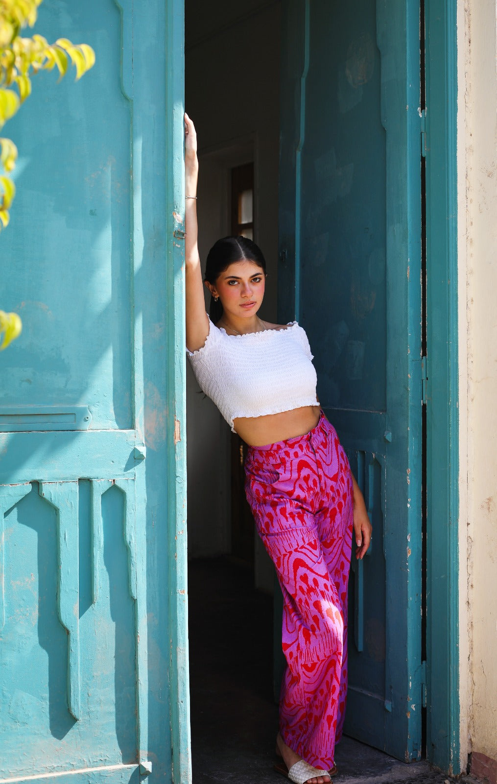 Ikat Linen Pants In Purple X Burgundy