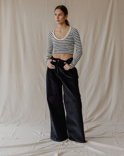 Pleated Cord Black Pants