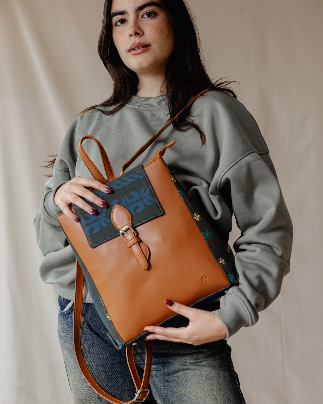 Rectangle Printed Backpack Havane
