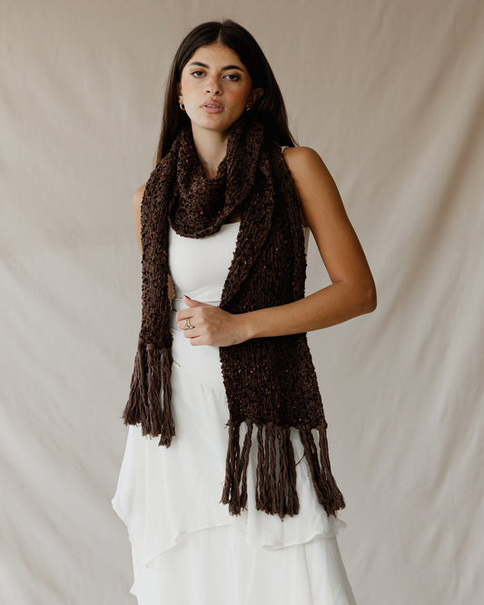 Bouclé Fringe Brown Scarf