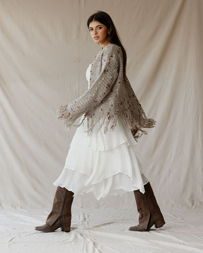 Beige Speckled Knit Cardigan