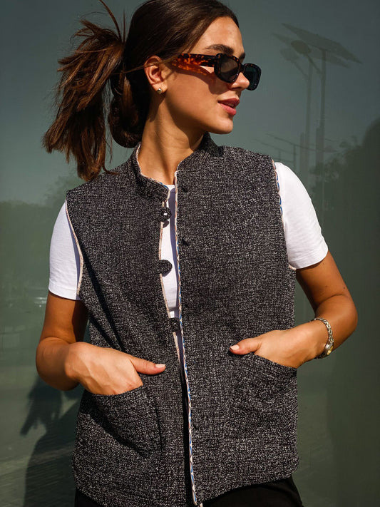 Greta Gilet Double Face Nero X Beige