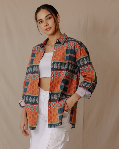 Déclaration Patchwork Chemise Teal X Orange