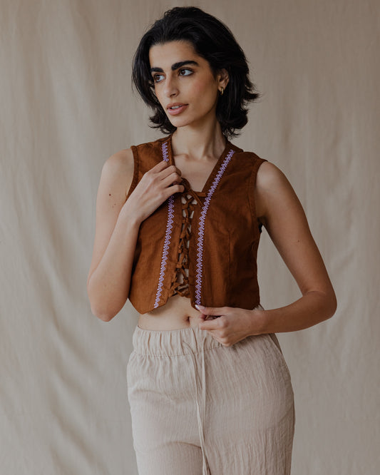 Twisted And Woven Vest Camel