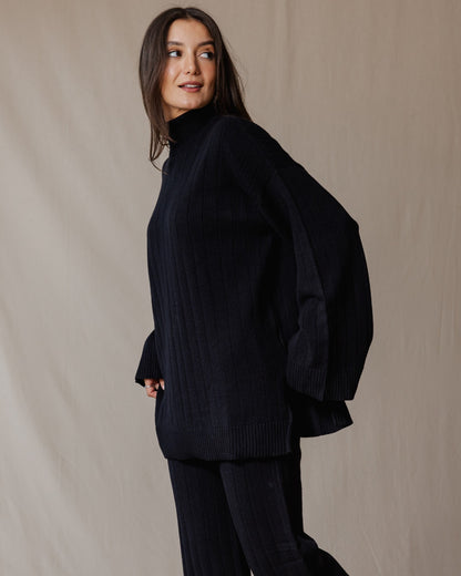 Turtleneck Knit Set Black