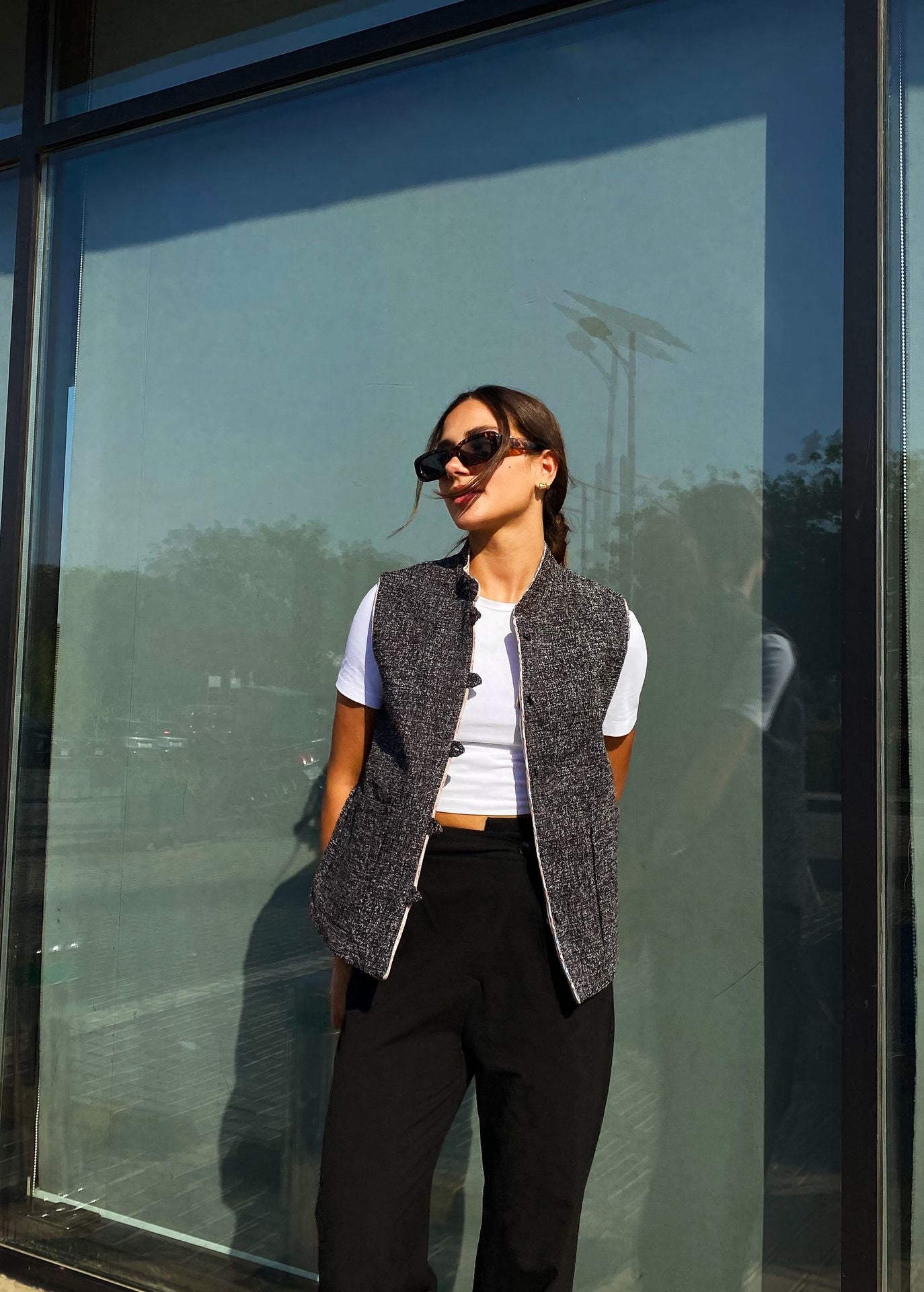 Greta Gilet Double Face Nero X Beige