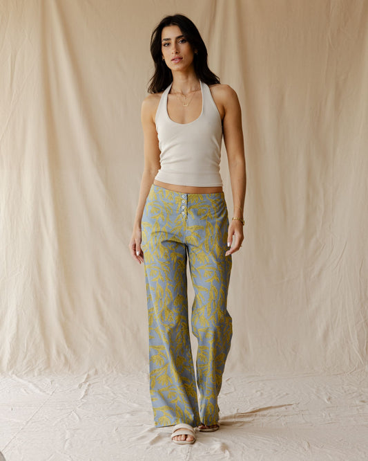 Garden Of Blue Linen Pants