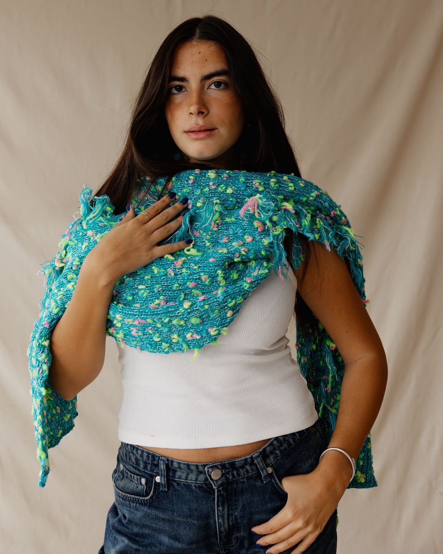 Handmade Speckled Aqua Scarf