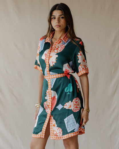 Hearts On Deck Satin Shirt Dress