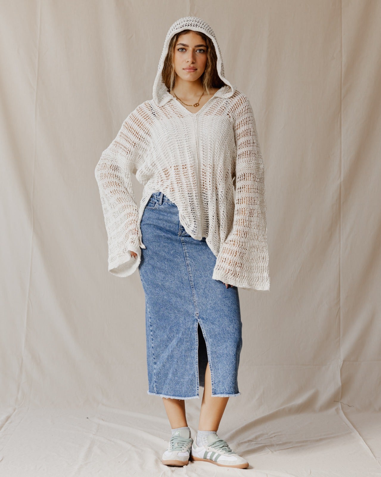 Sweat à Capuche Trico Fait Main Blanc Cassé