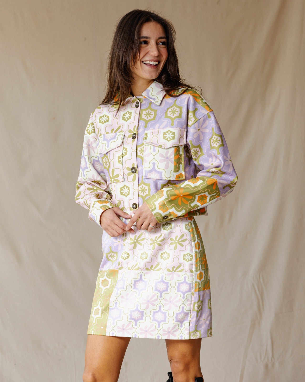 Jaqueta Cropped Mosaico Floral