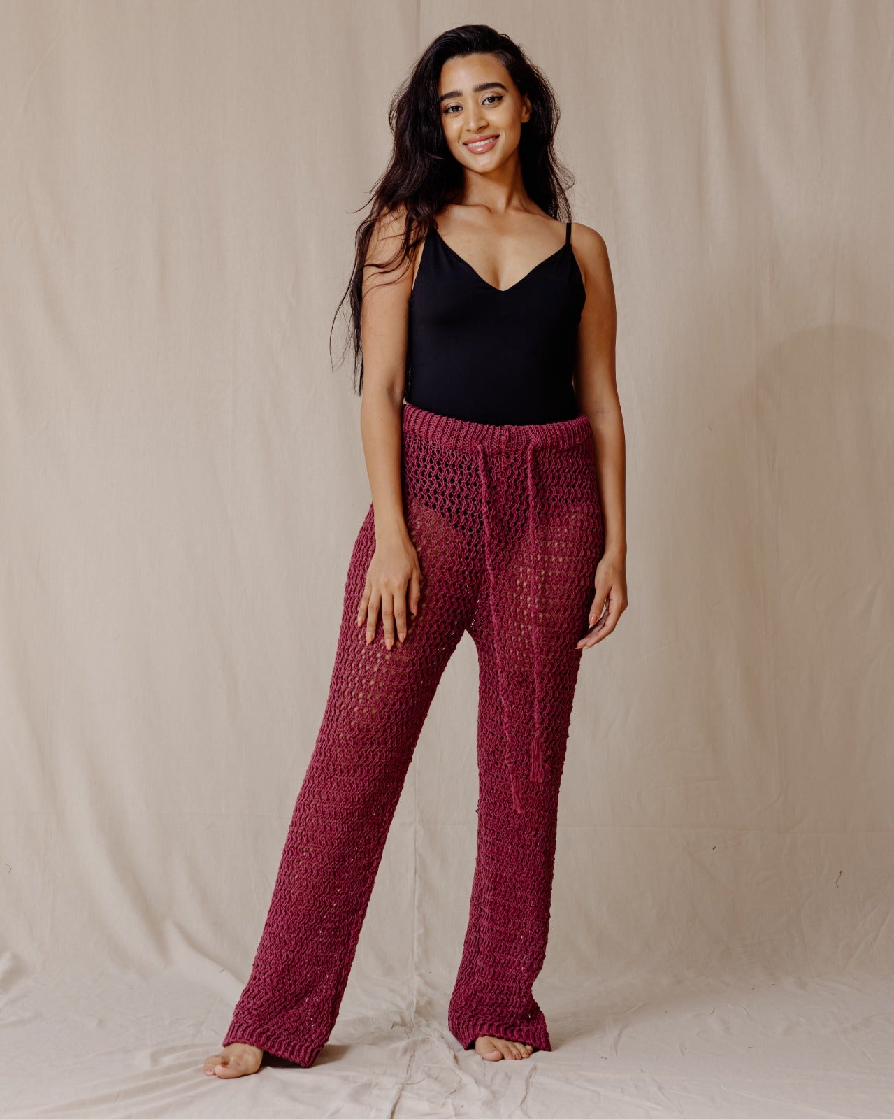 Pantalones de ganchillo hechos a mano Borgoña