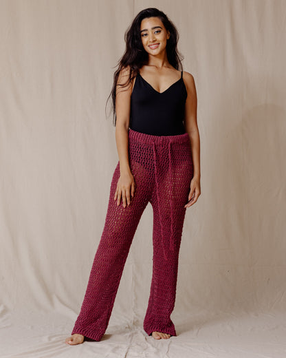 Pantalones de ganchillo hechos a mano Borgoña