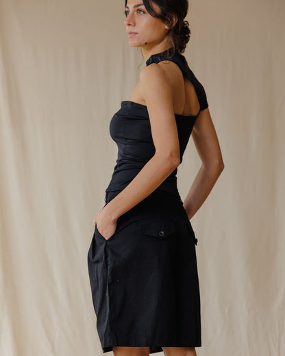 Los Pantalones Cortos Pleat Negro