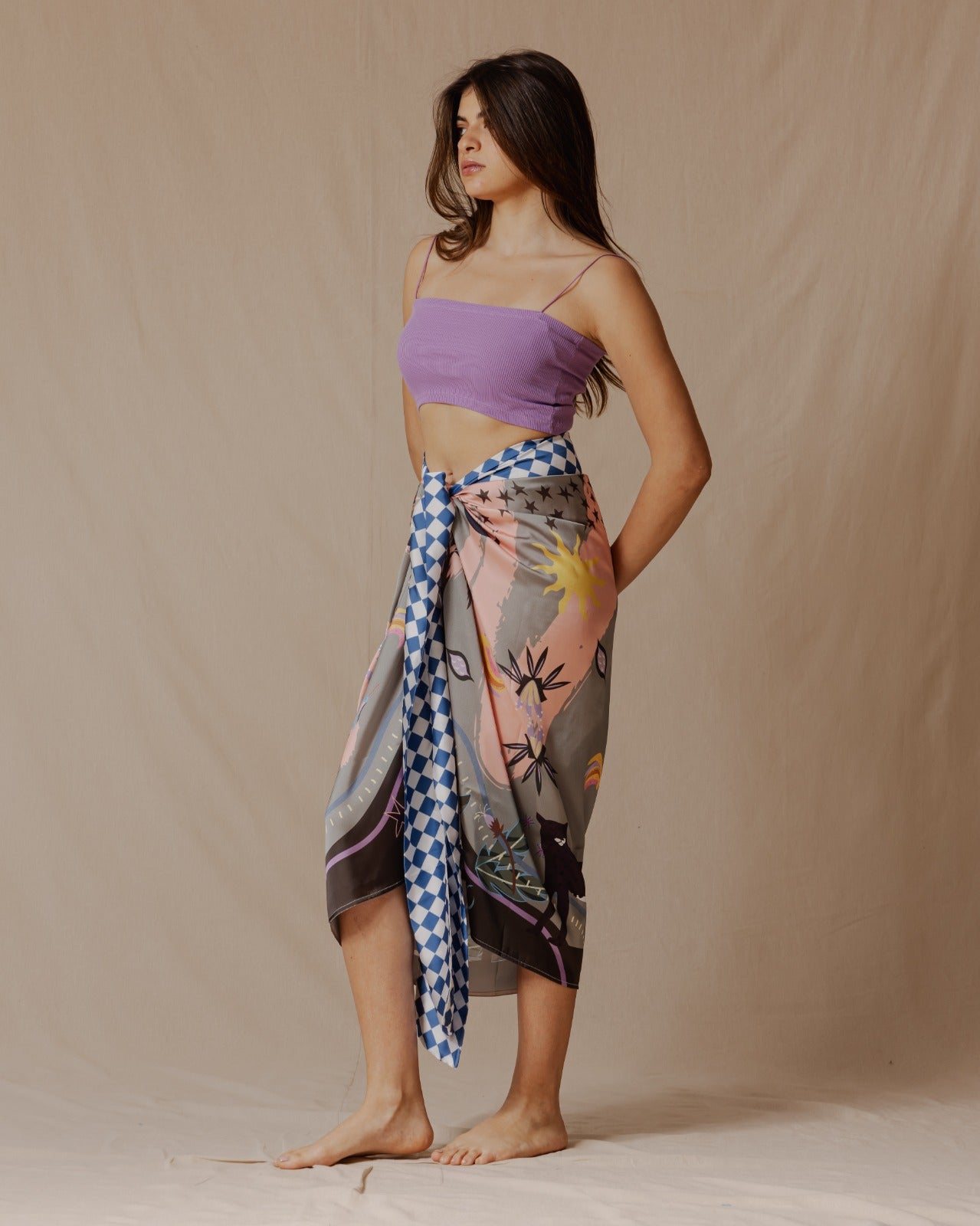 Amante da Natureza Sarong Sage Green X Salmão