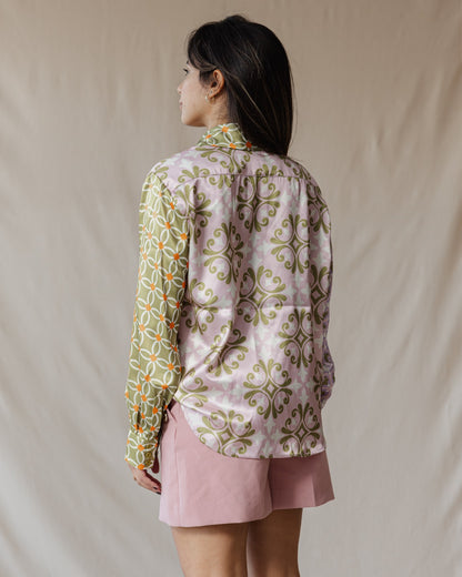 Floral Mosaic Patchwork Satin Shirt