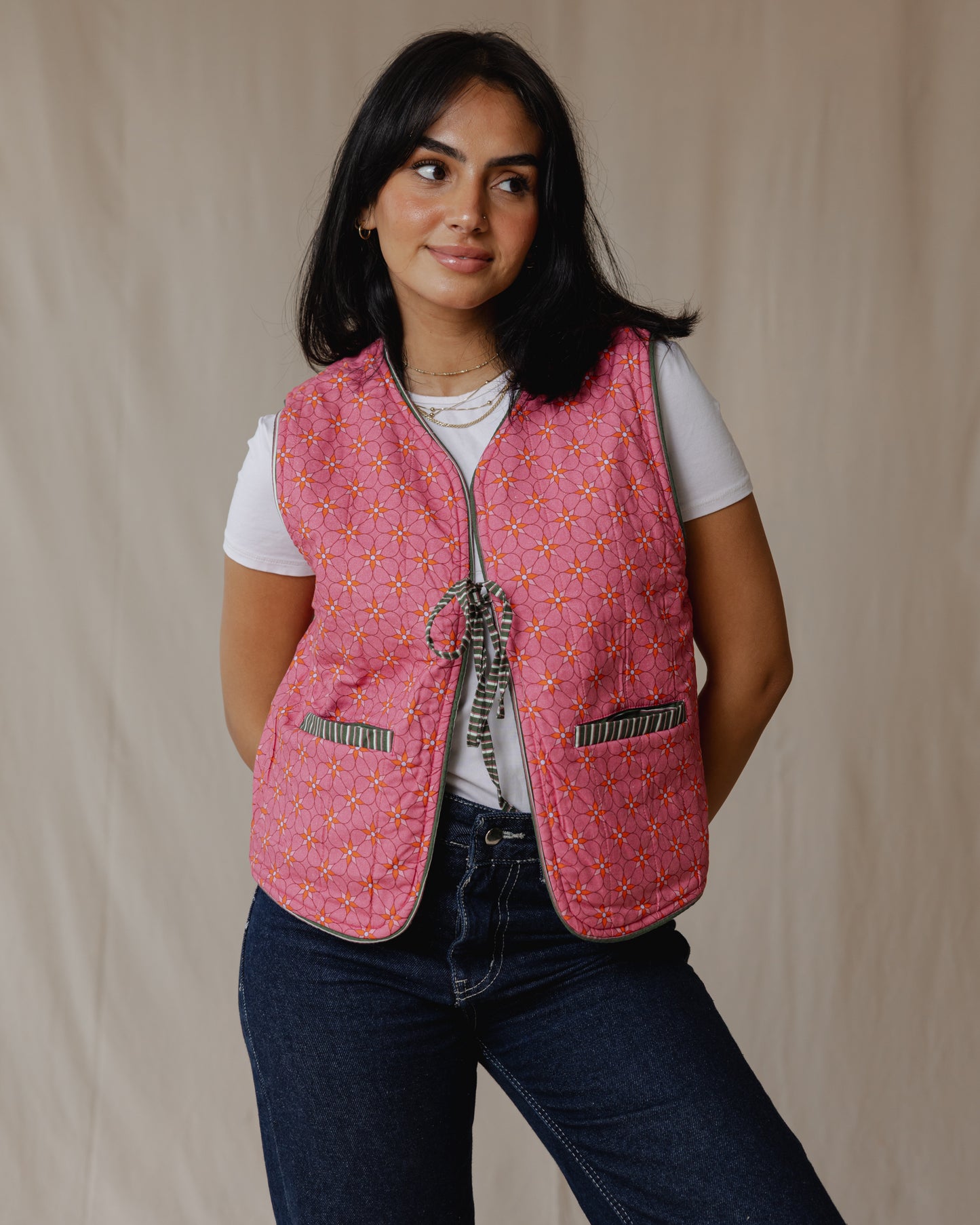 Flip & Bloom Reversible Vest in Green/Pink