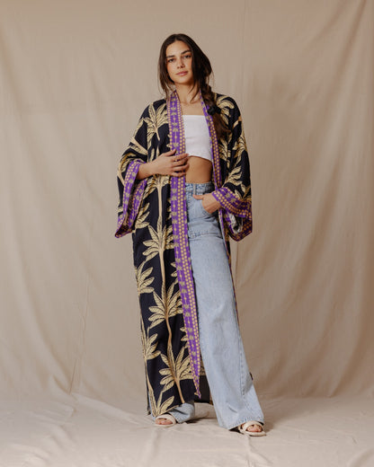 Palme Cotone Kimono Nero X Viola
