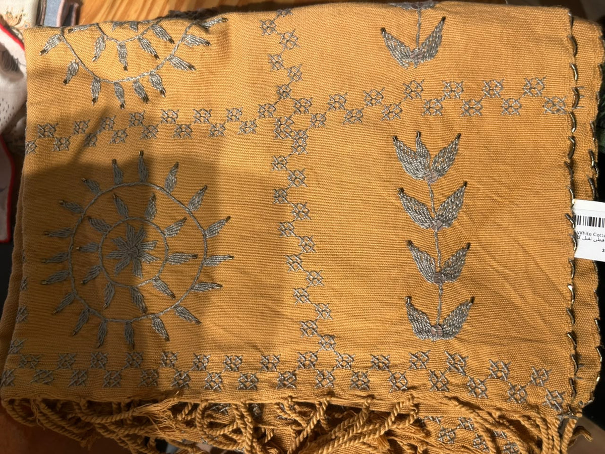 Mustard Febran Embroidered Shawl