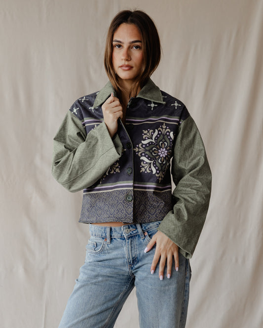 Olive Arabesque Suede Jacket